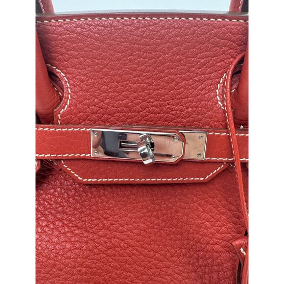 Hermes Birkin 30 Red Leather Palladium Hardware Top Handle Bag - Picture 5 of 16